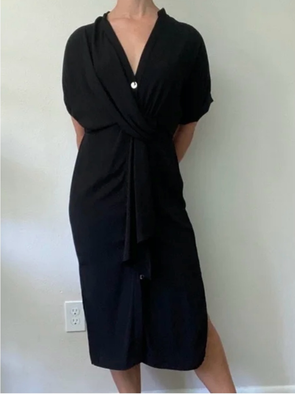 Zara Black Draped Wrap Midi Dress